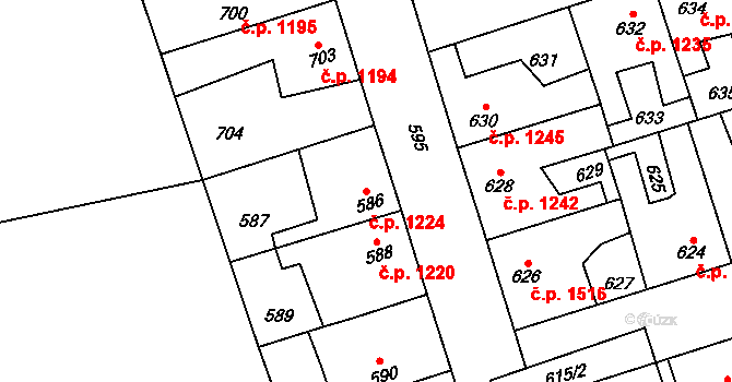Kročehlavy 1224, Kladno na parcele st. 586 v KÚ Kročehlavy, Katastrální mapa