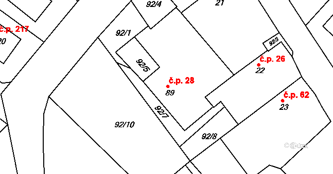 Novosedly nad Nežárkou 28 na parcele st. 89 v KÚ Novosedly nad Nežárkou, Katastrální mapa