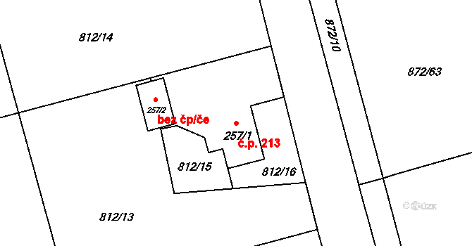 Sedliště 213 na parcele st. 257/1 v KÚ Sedliště ve Slezsku, Katastrální mapa
