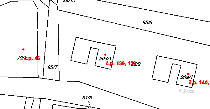 Oráčov 138,139 na parcele st. 208/1 v KÚ Oráčov, Katastrální mapa