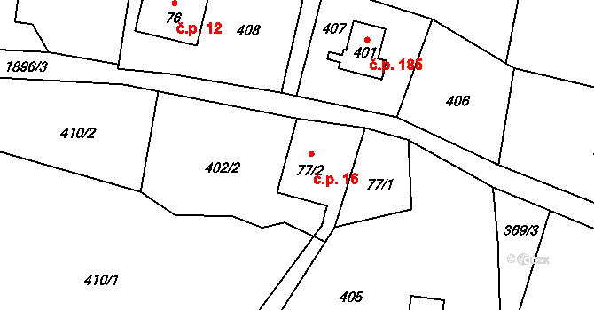 Krompach 16 na parcele st. 77/2 v KÚ Krompach, Katastrální mapa