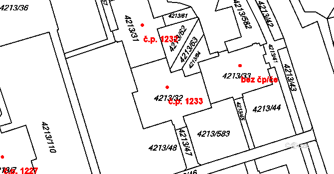Lutyně 1233, Orlová na parcele st. 4213/32 v KÚ Horní Lutyně, Katastrální mapa