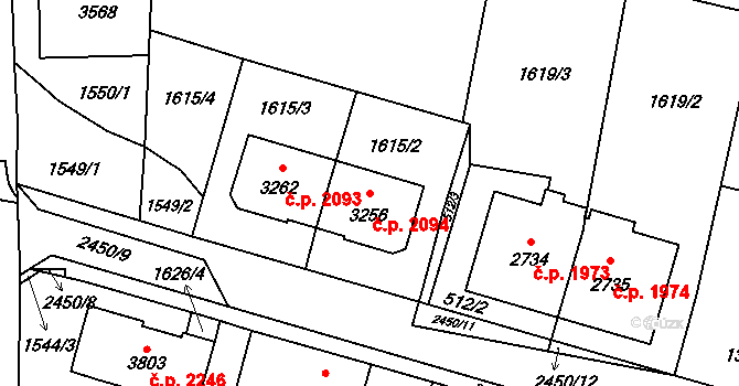 Hořice 2094 na parcele st. 3256 v KÚ Hořice v Podkrkonoší, Katastrální mapa