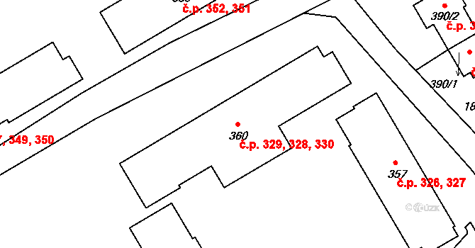 Zliv 328,329,330 na parcele st. 360 v KÚ Zliv u Českých Budějovic, Katastrální mapa