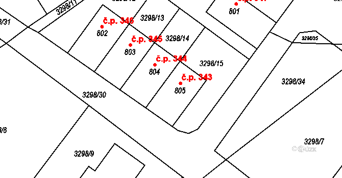 Dolní Čermná 343 na parcele st. 805 v KÚ Dolní Čermná, Katastrální mapa