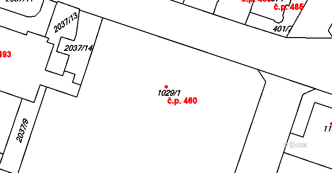Žichlínské Předměstí 460, Lanškroun na parcele st. 1029/1 v KÚ Lanškroun, Katastrální mapa
