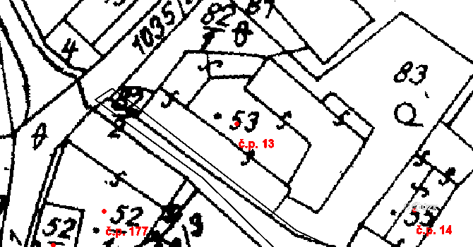 Vraclav 13 na parcele st. 53 v KÚ Vraclav, Katastrální mapa