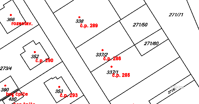 Dymokury 286 na parcele st. 337/2 v KÚ Dymokury, Katastrální mapa
