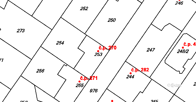 Kostomlaty nad Labem 270 na parcele st. 253 v KÚ Kostomlaty nad Labem, Katastrální mapa