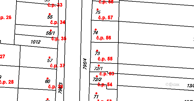 Kobeřice 55, Hradčany-Kobeřice na parcele st. 73 v KÚ Kobeřice, Katastrální mapa