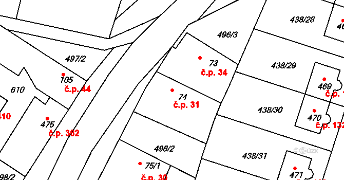 Horoušánky 31, Horoušany na parcele st. 74 v KÚ Horoušany, Katastrální mapa