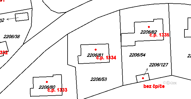 Pelhřimov 1334 na parcele st. 2206/81 v KÚ Pelhřimov, Katastrální mapa