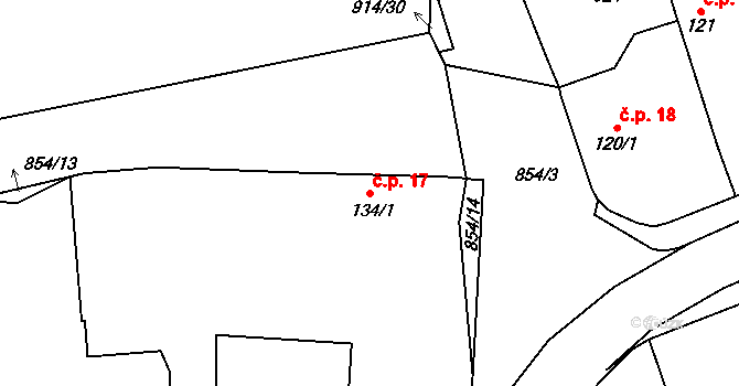 Michnovka 17, Kratonohy na parcele st. 134/1 v KÚ Michnovka, Katastrální mapa