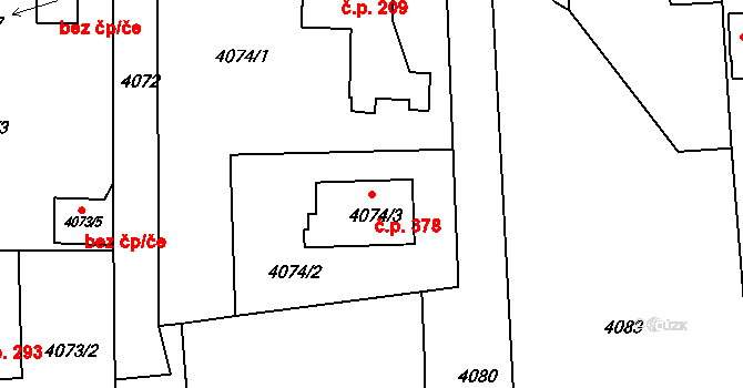 Lískovec 378, Frýdek-Místek na parcele st. 4074/3 v KÚ Lískovec u Frýdku-Místku, Katastrální mapa