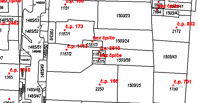 Cheb 2510 na parcele st. 1187/4 v KÚ Cheb, Katastrální mapa