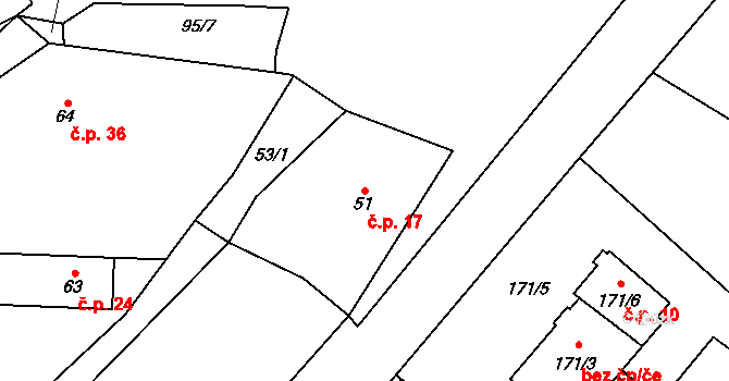 Puchlovice 17 na parcele st. 51 v KÚ Puchlovice, Katastrální mapa