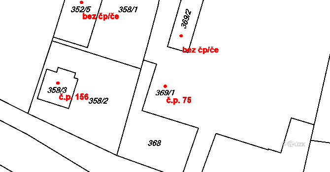 Roudnice 75 na parcele st. 369/1 v KÚ Roudnice, Katastrální mapa