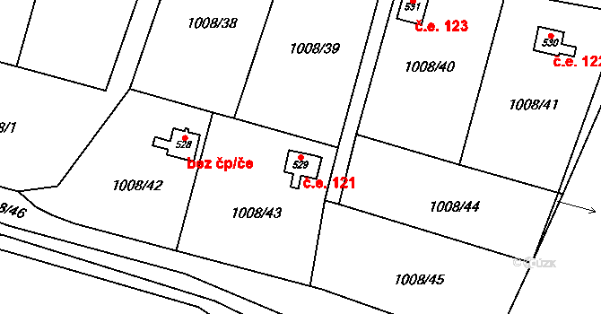 Olešnice v Orlických horách 121 na parcele st. 529 v KÚ Olešnice v Orlických horách, Katastrální mapa