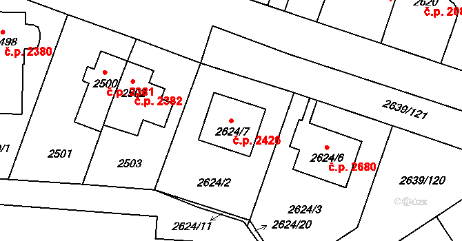 Žižkov 2426, Praha na parcele st. 2624/7 v KÚ Žižkov, Katastrální mapa