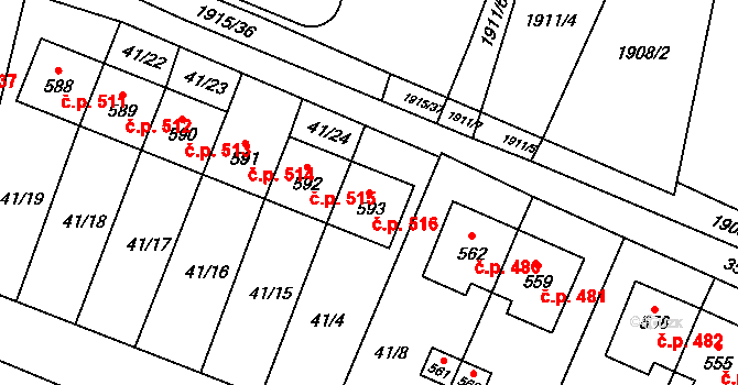 Lomnice nad Lužnicí 516 na parcele st. 593 v KÚ Lomnice nad Lužnicí, Katastrální mapa