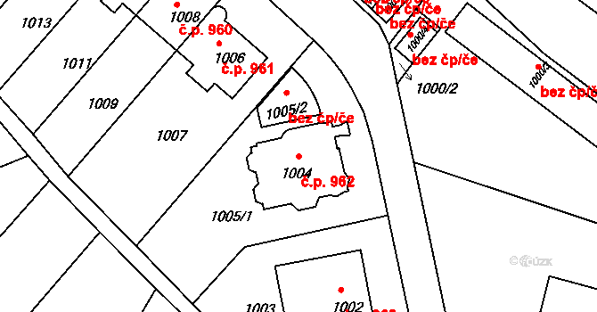 Střešovice 962, Praha na parcele st. 1004 v KÚ Střešovice, Katastrální mapa