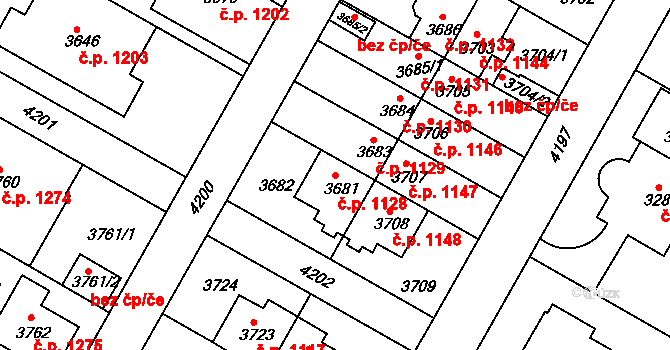 Dejvice 1128, Praha na parcele st. 3681 v KÚ Dejvice, Katastrální mapa