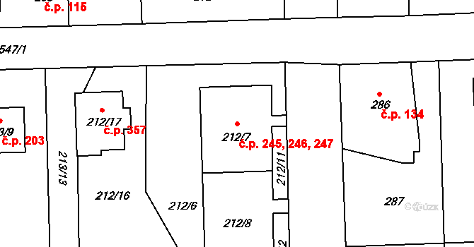 Petrovice 245,246,247, Praha na parcele st. 212/7 v KÚ Petrovice, Katastrální mapa
