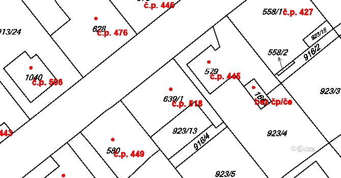 Rožmitál pod Třemšínem 518 na parcele st. 639/1 v KÚ Rožmitál pod Třemšínem, Katastrální mapa