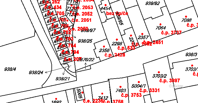 Hodonín 2428 na parcele st. 2356 v KÚ Hodonín, Katastrální mapa