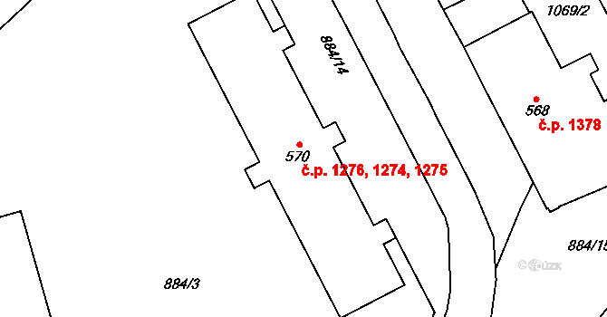 Vrchlabí 1274,1275,1276 na parcele st. 570 v KÚ Podhůří-Harta, Katastrální mapa