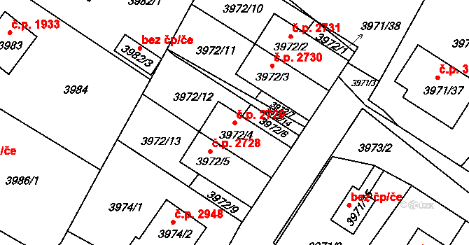 Česká Lípa 2729 na parcele st. 3972/4 v KÚ Česká Lípa, Katastrální mapa