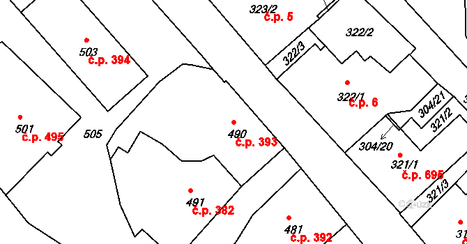 Rumburk 1 393, Rumburk na parcele st. 490 v KÚ Rumburk, Katastrální mapa