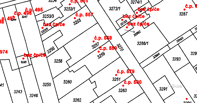 Jirkov 559 na parcele st. 3259 v KÚ Jirkov, Katastrální mapa