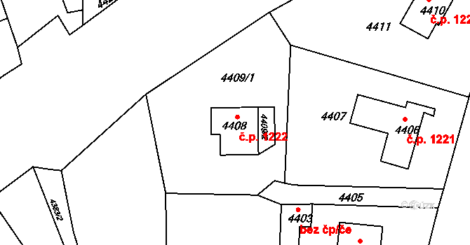 Jirkov 1222 na parcele st. 4408 v KÚ Jirkov, Katastrální mapa