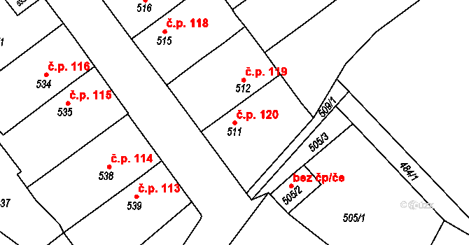 Pražské Předměstí 120, Bílina na parcele st. 511 v KÚ Bílina, Katastrální mapa