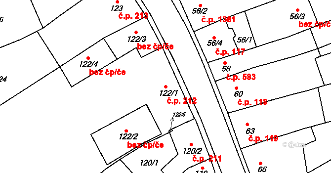 Šlapanice 212 na parcele st. 122/1 v KÚ Šlapanice u Brna, Katastrální mapa