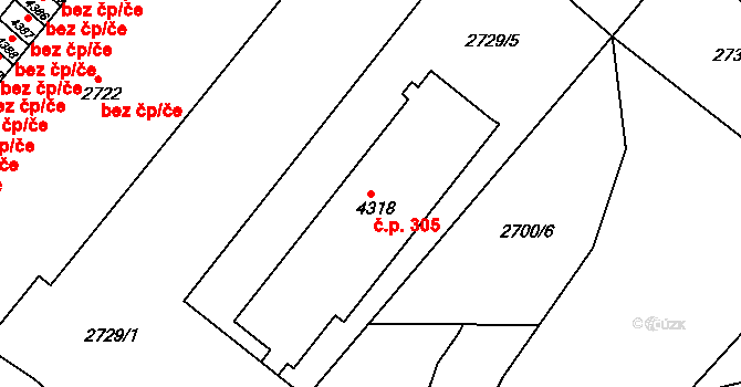Kuřim 305 na parcele st. 4318 v KÚ Kuřim, Katastrální mapa