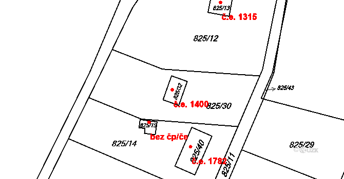 Radobyčice 1400, Plzeň na parcele st. 825/32 v KÚ Radobyčice, Katastrální mapa