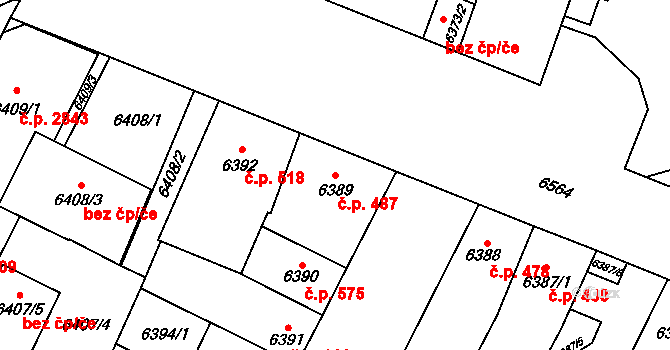 Jižní Předměstí 487, Plzeň na parcele st. 6389 v KÚ Plzeň, Katastrální mapa