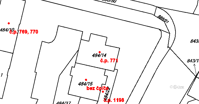 Lobzy 771, Plzeň na parcele st. 484/14 v KÚ Lobzy, Katastrální mapa