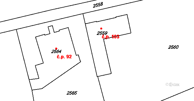 Krč 103, Praha na parcele st. 2559 v KÚ Krč, Katastrální mapa