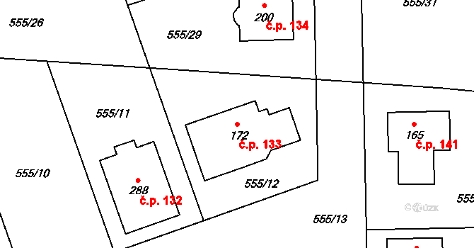 Hradišťko I 133, Veltruby na parcele st. 172 v KÚ Hradišťko I, Katastrální mapa