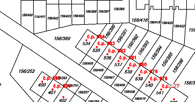 Velké Přílepy 883 na parcele st. 535 v KÚ Velké Přílepy, Katastrální mapa