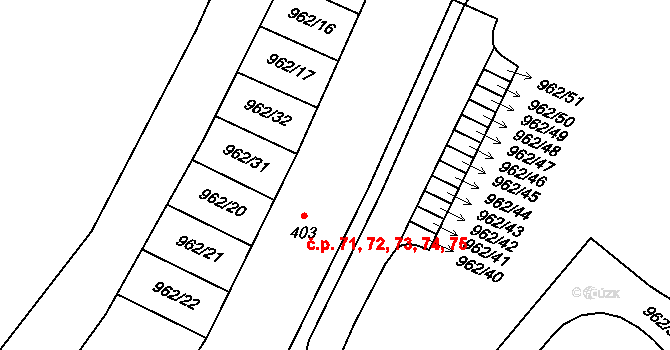 Staré Dobrkovice 71,72,73,74,75, Kájov na parcele st. 403 v KÚ Kladné, Katastrální mapa