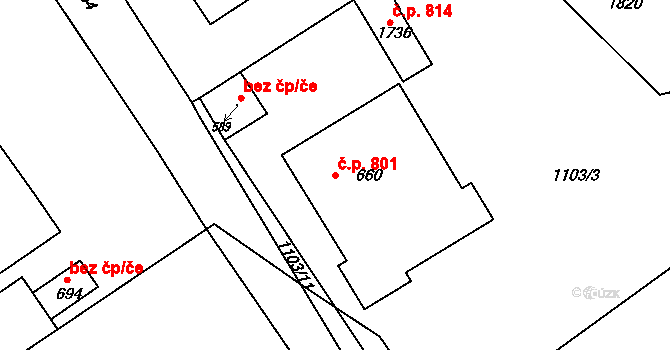 Rožmitál pod Třemšínem 801 na parcele st. 660 v KÚ Rožmitál pod Třemšínem, Katastrální mapa