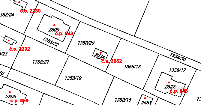 Litice 3052, Plzeň na parcele st. 2534 v KÚ Valcha, Katastrální mapa