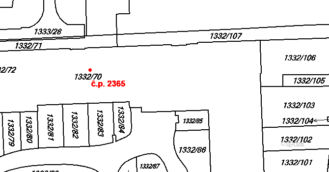 Libeň 2365, Praha na parcele st. 1332/70 v KÚ Libeň, Katastrální mapa