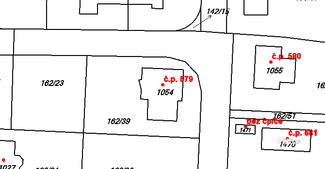 Klecany 579 na parcele st. 1054 v KÚ Klecany, Katastrální mapa
