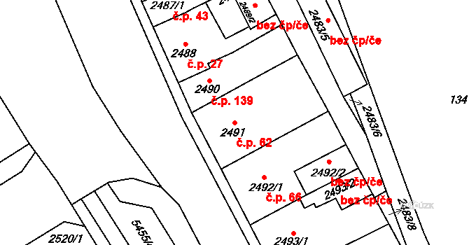 Lobzy 62, Plzeň na parcele st. 2491 v KÚ Plzeň, Katastrální mapa