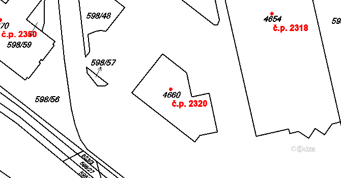 Blansko 2320 na parcele st. 4660 v KÚ Blansko, Katastrální mapa